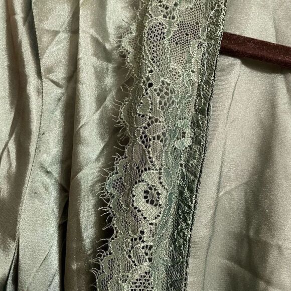 Adome Dark Emerald Green Short Satin Silky Kimono Robe, Large - Picture 5 of 9